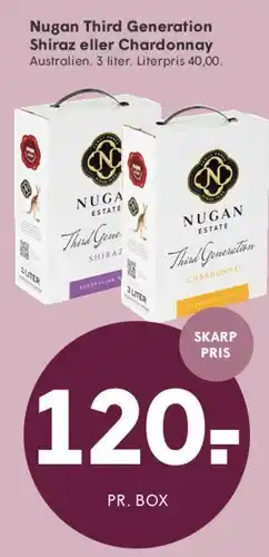 SPAR Nugan Third Generation Shiraz eller Chardonnay tilbud