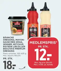 MENY Dressing / mayonnaise / ketchup / ristede løg / Beauvais premium dressing tilbud