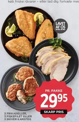 MENY 3 frikadeller / 3 fiskefileter / 3 skiver kamsteg tilbud