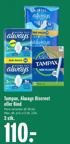Min Købmand Tampax / Always (bind/discreet) tilbud