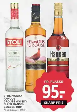 MENY Stoli Vodka, Famous Grouse Whisky eller Hansen Golden Rum tilbud