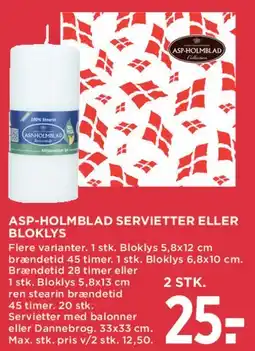 MENY ASP-Holmblad servietter eller bloklys tilbud
