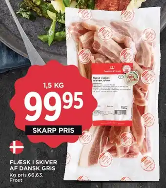 MENY Flæsk i skiver af dansk gris tilbud