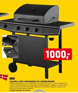 jem & fix Gasgrill med 3 brændere og 1 sidebrænder tilbud
