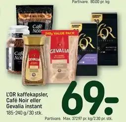 REMA 1000 L'OR kaffekapsler, Café Noir eller Gevalia instant tilbud