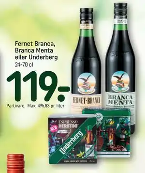 Fernet Branca, Branca Menta eller Underberg
