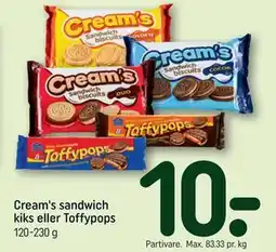 REMA 1000 Cream's sandwich kiks eller Toffypops tilbud