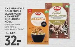 MENY AXA GRANOLA, GOLD MÜSLI ELLER KORNKAMMERET ØKOLOGISK MÜSLI tilbud