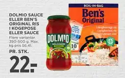 MENY DOLMIO SAUCE ELLER BEN’S ORIGINAL RIS I KOGEPOSE ELLER SAUCE tilbud