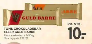 MENY TOMS CHOKOLADEBAR ELLER GULD BARRE tilbud