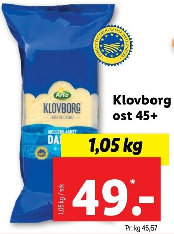 Lidl Klovborg Ost 45+ tilbud