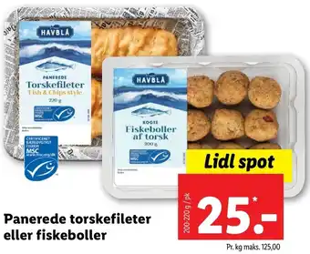 Lidl Panerede Torskefileter Eller Fiskeboller 200-220g tilbud