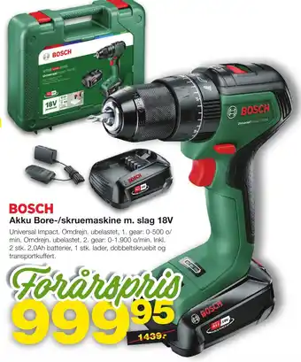 Bauhaus BOSCH Akku Bore-/skruemaskine m. slag 18V tilbud