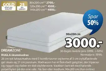 JYSK DREAMZONE RUGLA skummadras tilbud
