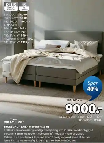 JYSK DREAMZONE BJORSUND + KOLA elevationsseng tilbud