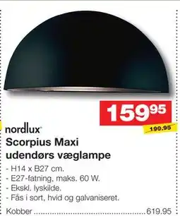 Bauhaus Scorpius Maxi udendørs væglampe tilbud