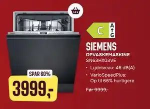 Skousen SIEMENS OPVASKEMASKINE SN63HX03VE tilbud