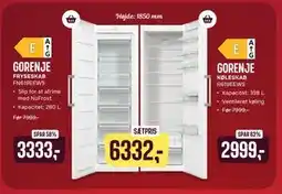 Skousen GORENJE FRYSESKAB FN619EEW5 + KØLESKAB R619EEW5 tilbud