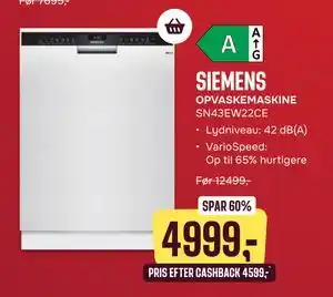 Skousen SIEMENS OPVASKEMASKINE SN43EW22CE tilbud