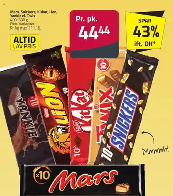 Fleggaard Mars, Snickers, Kitkat, Lion, Yankie el. Twix tilbud