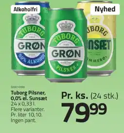 Fleggaard Tuborg Pilsner, 0,0% el. Sunsæt tilbud