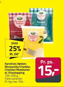 Fleggaard Arla Karolines Køkken Mozzarella/Cheddar, Cheddar/Masdamer el. Pizzatopping tilbud