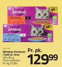 Fleggaard Whiskas Portioner i Gelé el. Sovs tilbud