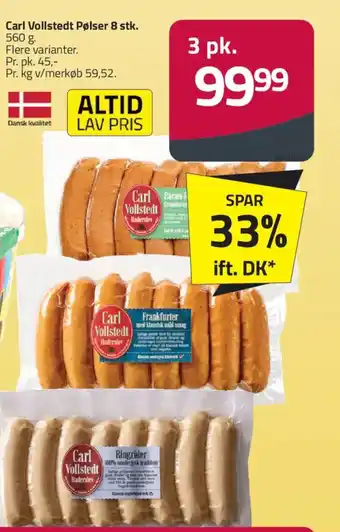 Fleggaard Carl Vollstedt Pølser 8 stk. tilbud