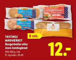 Lidl TASTINO/ MADVÆRKET Burgerboller eller store hotdogbrød tilbud