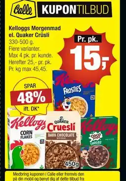 Calle Kelloggs Morgenmad el. Quaker Crüsli tilbud