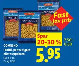 Lidl COMBINO Fusilli, penne rigate eller suppehorn tilbud
