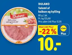 Lidl DULANO Salami af kalkun og kylling tilbud
