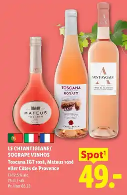 Lidl LE CHIANTIGIANE/ SOGRAPE VINHOS Toscana igt rosé, mateus rosé eller côtes de provence tilbud