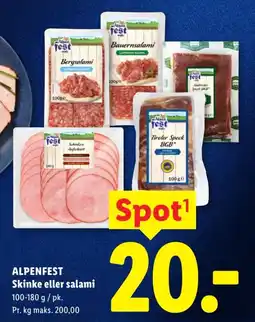 Lidl ALPENFEST Skinke eller salami tilbud