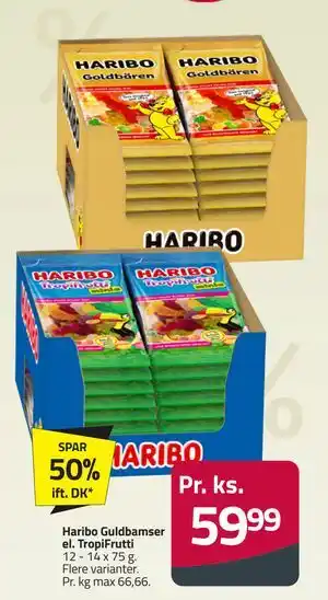 Fleggaard Haribo Guldbamser el. TropiFrutti tilbud