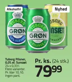Fleggaard Tuborg Pilsner, 0,0% el. Sunsæt tilbud