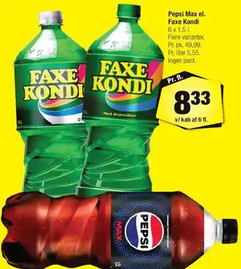 Calle Pepsi Max & Faxe Kondi, 6 x 1,5 l tilbud