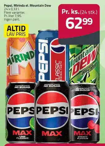 Fleggaard Pepsi / Mirinda / Mountain Dew (dåser) tilbud
