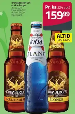 Fleggaard Kronenbourg 1664 el. Grimbergen (24 x 0,33 l) tilbud
