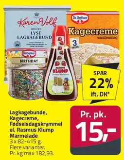 Fleggaard Lagkagebunde / Kagecreme / Fødselsdagskrymmel / Rasmus Klump Marmelade tilbud