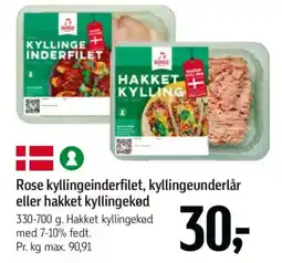 Føtex Rose kyllingeinderfilet, kyllingeunderlår eller hakket kyllingekød tilbud