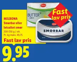 Lidl MILBONA Smørbar eller letsaltet smør tilbud