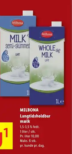 Lidl MILBONA Langtidsholdbar mælk tilbud