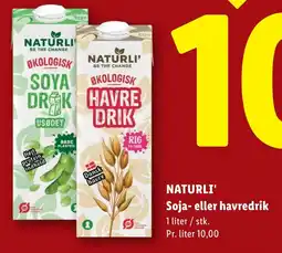 Lidl NATURLI' Soja- eller havredrik tilbud