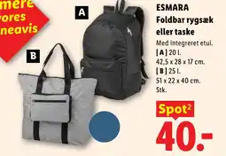 Lidl ESMARA Foldbar rygsæk eller taske tilbud