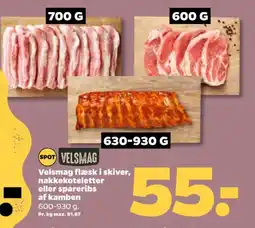 Netto Velsmag flæsk i skiver, nakkekoteletter eller spareribs af kamben tilbud