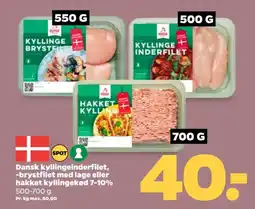 Netto Dansk kyllingeinderfilet, -brystfilet med lage eller hakket kyllingekød 7-10% tilbud