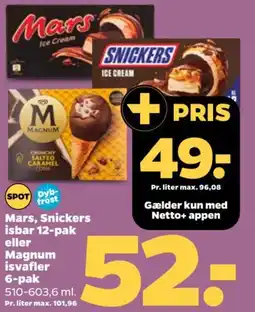 Netto Mars, Snickers isbar 12-pak eller Magnum isvafler 6-pak tilbud