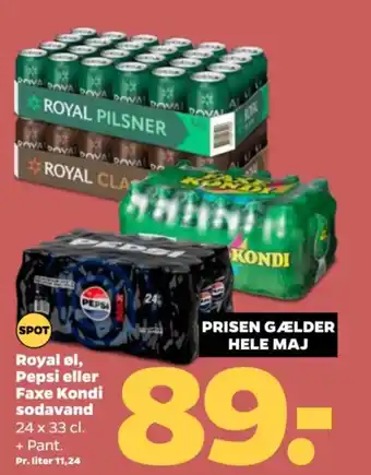 Netto Royal øl, Pepsi eller Faxe Kondi sodavand tilbud