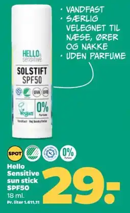 Netto Hello Sensitive sun stick SPF50 tilbud